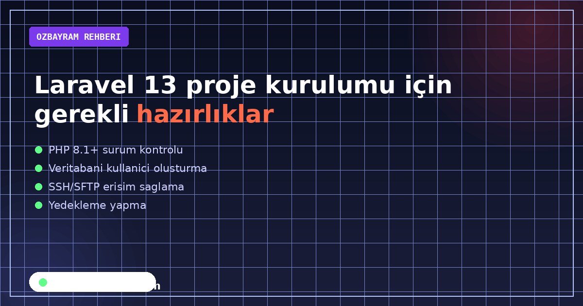 Laravel 13 proje kurulumu için gerekli hazırlıklar konusunu özetleyen açıklayıcı görsel