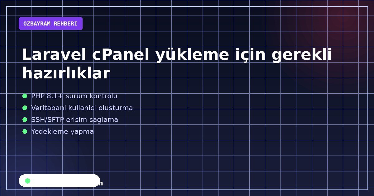 Laravel cPanel yükleme için gerekli hazırlıklar konusunu özetleyen açıklayıcı görsel