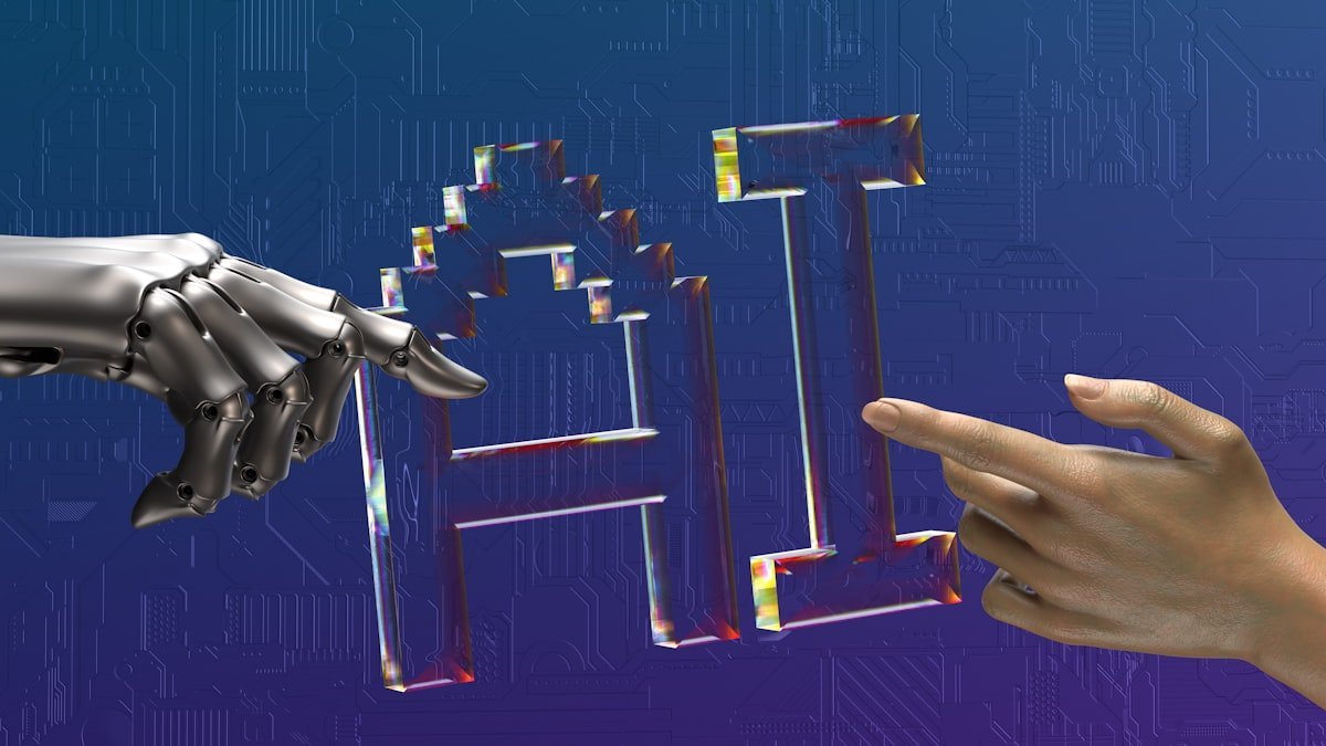 Robot el ile insan elinin bulusmasini gösteren yapay zeka terimleri sembolu