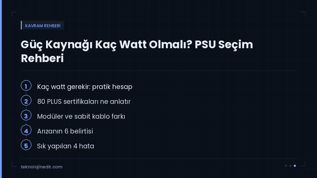 Güç Kaynağı Kaç Watt Olmalı? PSU Seçim Rehberi — rehberde ele alınan ana başlıklar