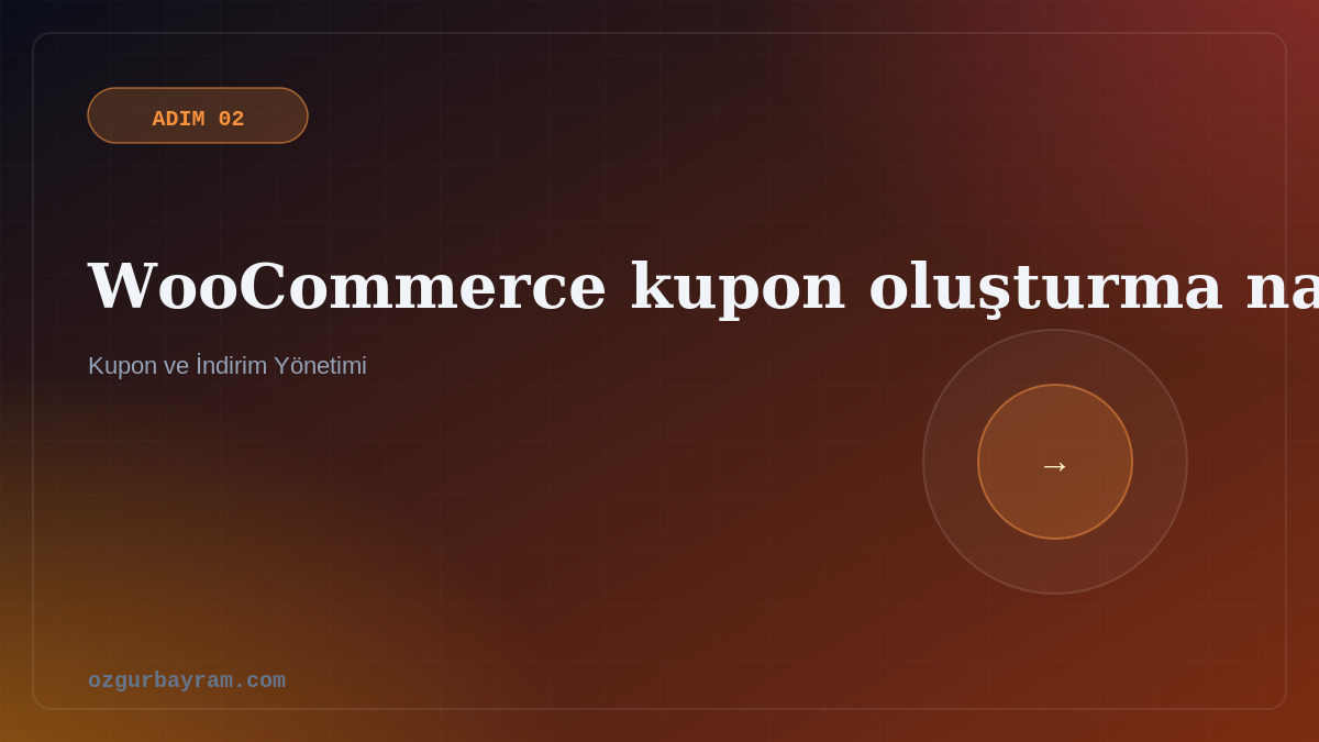 WooCommerce yönetim panelinde kupon kodu, indirim türü ve tutar oluşturma adımlarını gösteren görsel