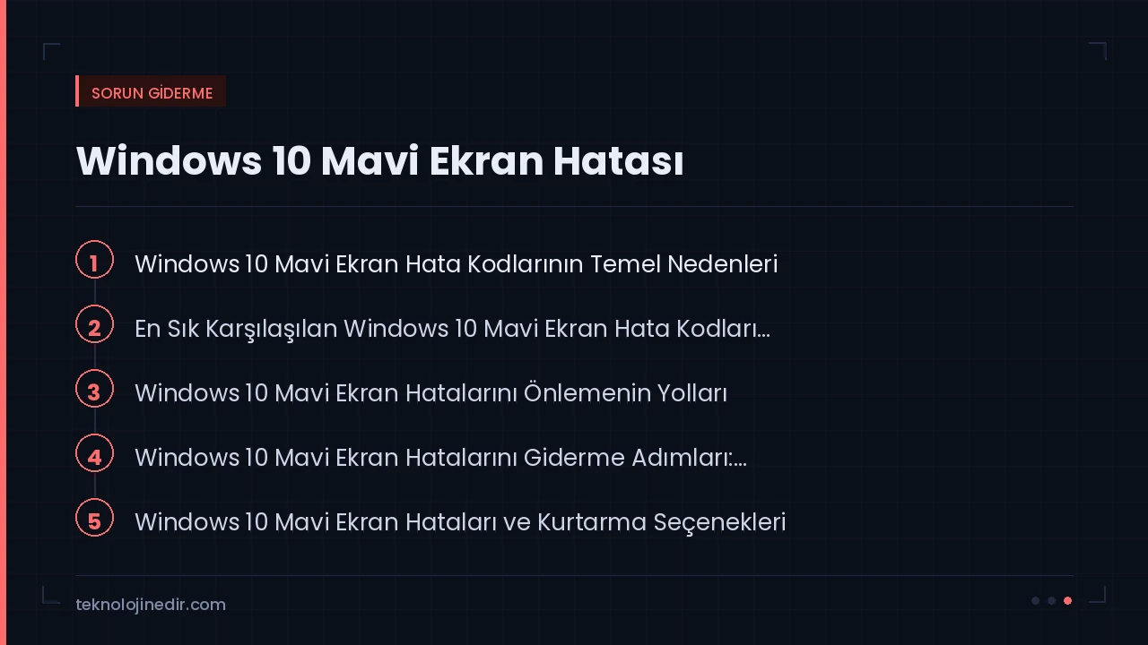 Windows 10 Mavi Ekran Hatası rehberinde ele alınan ana başlıklar: Windows 10 Mavi Ekran Hata Kodlarının Temel Nedenleri, En Sık Karşılaşılan Windows 10 Mavi Ekran Hata Kodları…