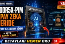 Samsung LPDDR5X-PIM bellek çipinde yapay zekâ hızlandırma teknolojisini anlatan teknoloji görseli