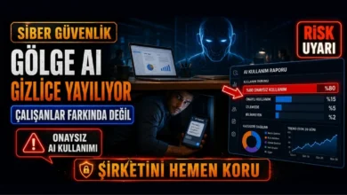 Şirketlerde onaysız kullanılan gölge yapay zeka risklerini simgeleyen görsel