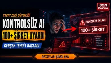Kontrolsüz yapay zekâ kullanımı, sandbox ihlali ve 100’den fazla şirket için güvenlik riskini gösteren siber güvenlik görseli