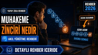 Chain of thought nedir sorusunu adım adım muhakeme zinciri akış şemasıyla anlatan yapay zeka rehberi görseli