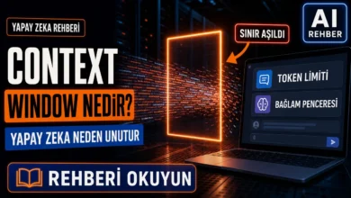Context window nedir sorusunu simgeleyen, taşan veri akışıyla temsil edilen bağlam penceresi görseli