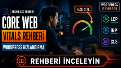 Core Web Vitals optimizasyonu ile WordPress sitesinin hız skorunu gösteren gösterge paneli görseli