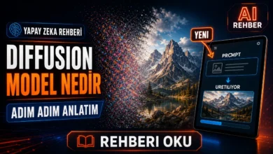 Diffusion model nedir sorusunu görselleştiren, gürültüden netleşen bir manzara görseli