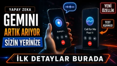 Gemini telefon araması özelliğini gösteren Pixel 11 ekranında görüşme arayüzü