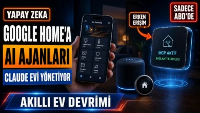 Google Home yapay zeka ajanları ile akıllı ev cihazlarını yöneten kullanıcıyı gösteren temsili görsel