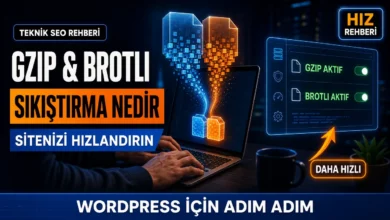 Gzip ve Brotli sıkıştırma nedir sorusunu anlatan, dosyaların küçültülmesini simgeleyen temsili görsel