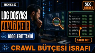 Log dosyası analizi nedir sorusunu gösteren, Googlebot ve sahte bot isteklerini karşılaştıran sunucu log ekranı