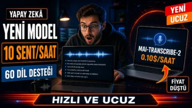 MAI-Transcribe-2 modeli ile saatte 10 sente 60 dilde ses tanıma yapılabildiğini gösteren dizüstü bilgisayar ekranı görseli.