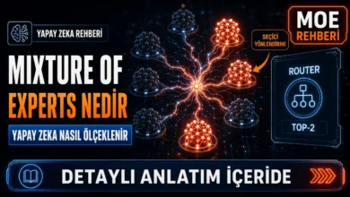 Mixture of Experts nedir sorusunu görselleştiren seçici sinir ağı yönlendirme şeması