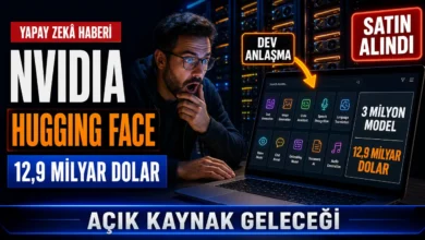 Nvidia Hugging Face satın alımı sonrası açık kaynak yapay zekâ modellerini temsil eden dijital sahne.