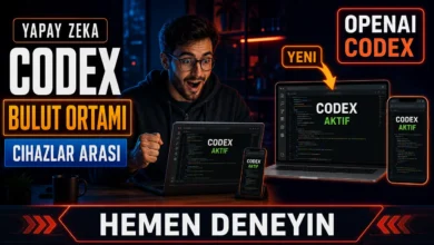 OpenAI Codex bulut ortamı ile cihazlar arasında kod editörü senkronizasyonunu gösteren görsel