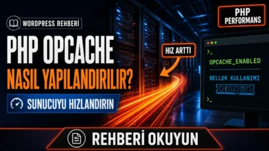 PHP OPcache nedir sorusunu simgeleyen, hızlanan sunucu veri akışını gösteren görsel