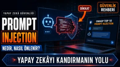 Prompt injection nedir sorusunu görselleştiren yapay zekâ güvenliği illüstrasyonu.