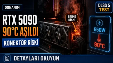 RTX 5090 güç konektörü DLSS 5 açıkken 90 derecenin üzerinde ısınarak erime riski oluşturuyor