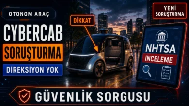 Tesla Cybercab soruşturması kapsamında direksiyonsuz robotaksinin NHTSA tarafından incelenmesini simgeleyen görsel.