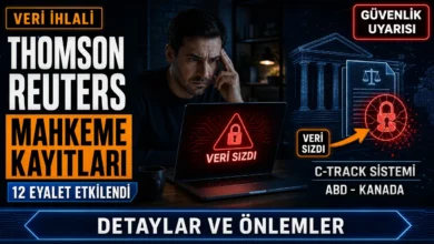 Thomson Reuters veri ihlali sonrası dijital güvenlik uyarısı ekranı ve endişeli bir kullanıcıyı temsil eden konsept görsel.