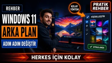 Windows 11 arka plan resmi değiştirme işlemini masaüstü bilgisayarında yapan kullanıcının temsili görseli