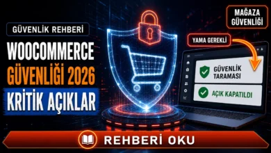 WooCommerce güvenliği kapsamında korunan bir online mağaza sepetini simgeleyen kalkan ve kilit temalı temsili görsel