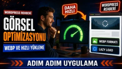WordPress görsel optimizasyonu sürecinde WebP formatı ve hız testini gösteren bilgisayar ekranı görseli.