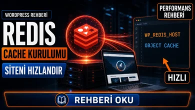 WordPress Redis object cache kurulumu ile site hızlandırmayı simgeleyen, sunucudan hızlı ışık akışlarının web sitesine ulaştığı görsel