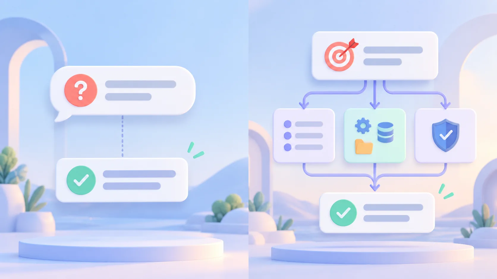 Tek soruya yanıt veren asistan ile hedef, plan, sınırlı araç erişimi ve onay adımları kullanan ajan akışını karşılaştıran çizim