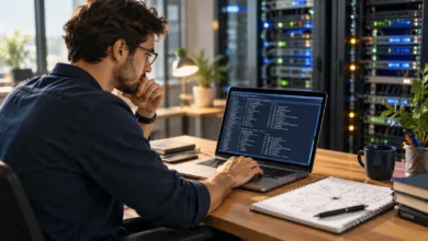 Geliştirici, alan adı ve DNS yapılandırmasını bilgisayarında inceliyor