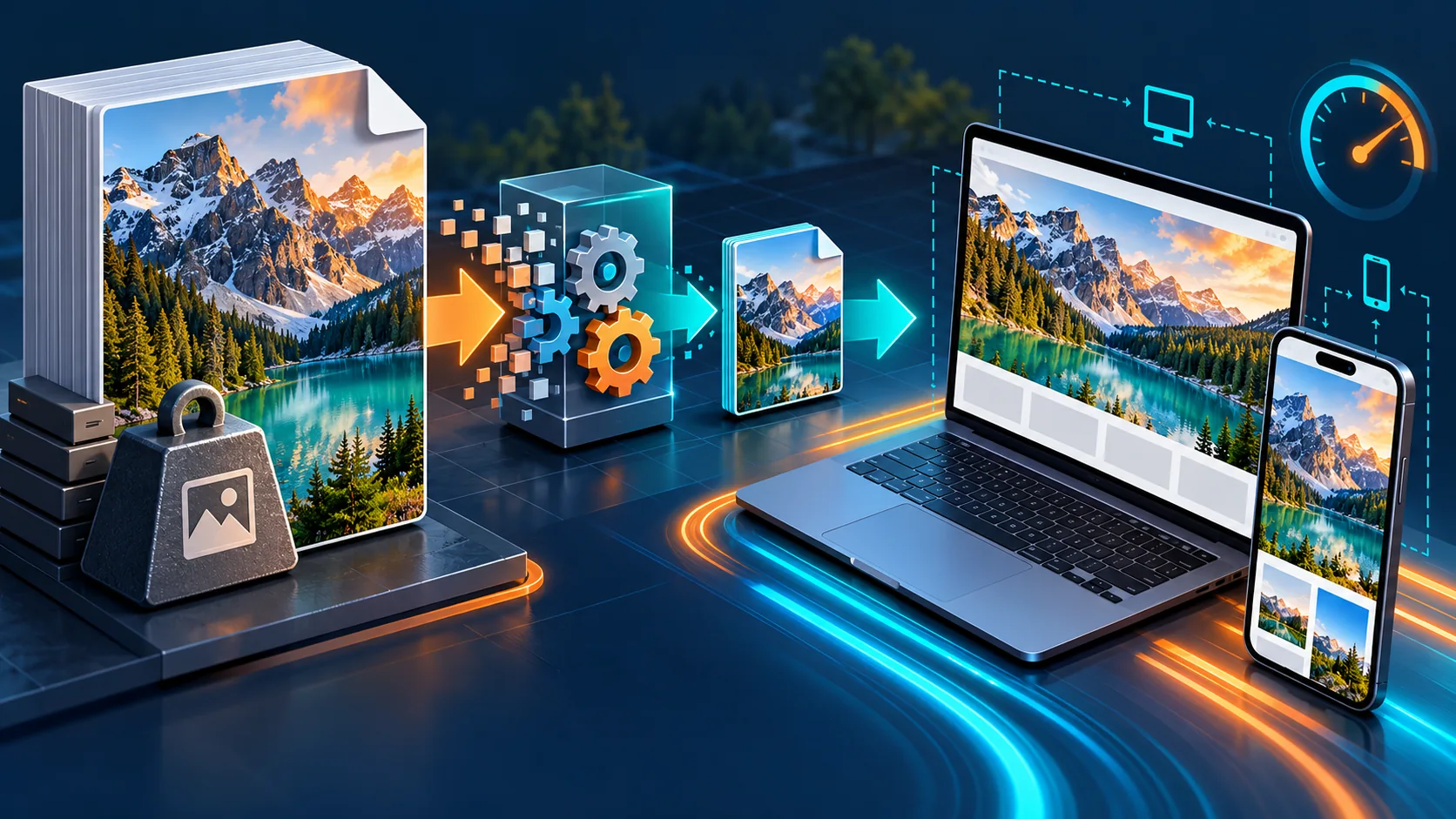 Büyük dağ fotoğrafı sıkıştırılarak bilgisayar ve telefon için uygun boyutlarda sunuluyor