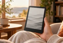 Düz ön yüzlü e-kitap okuyucuyu elde tutan kişi