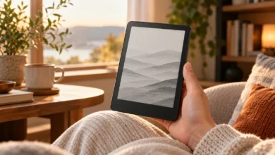 Düz ön yüzlü e-kitap okuyucuyu elde tutan kişi