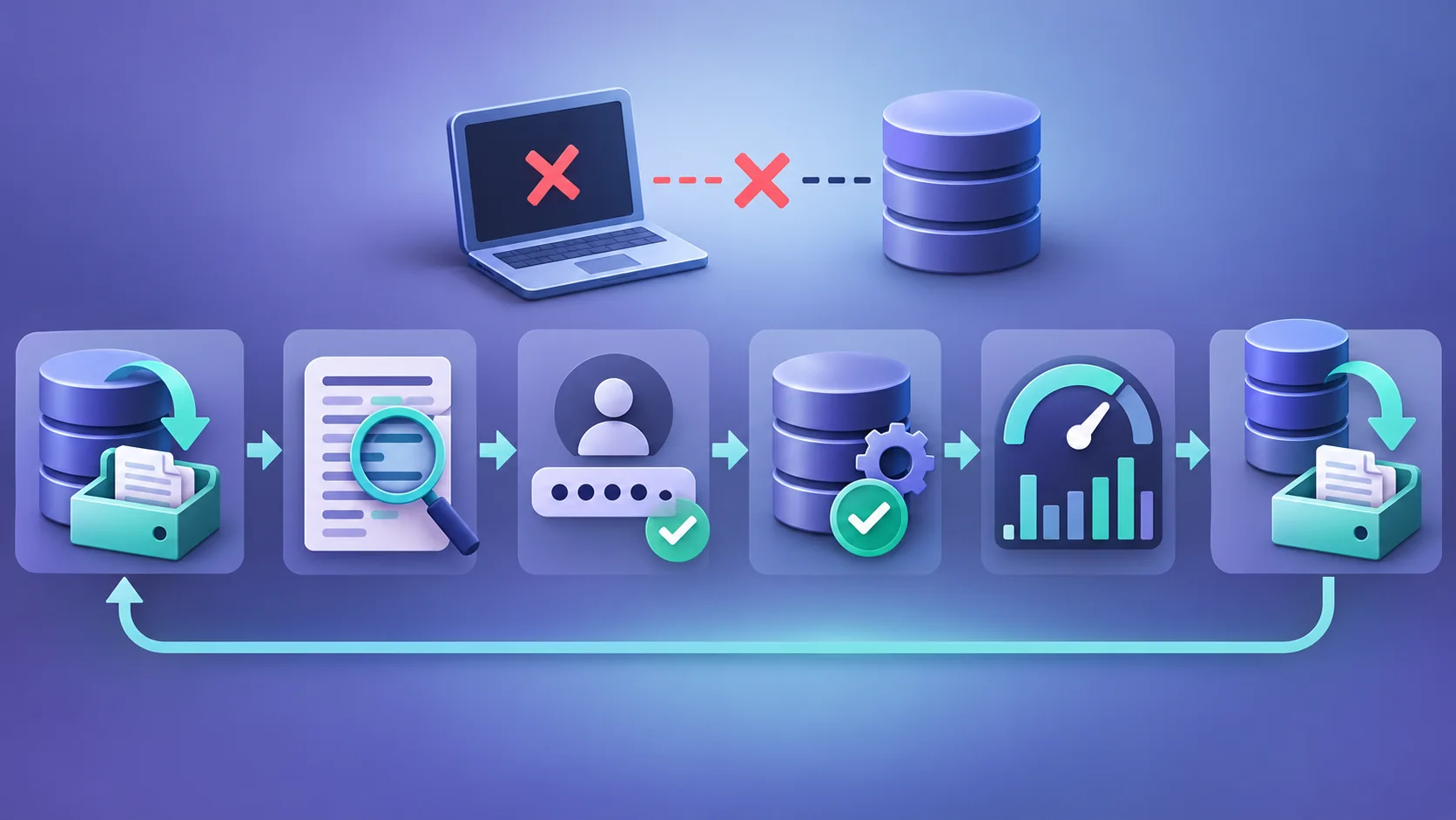 Yedek, günlük, kimlik bilgisi ve bağlantı yüküyle MySQL hata denetimi