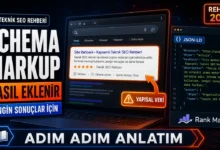 Schema Markup nasıl eklenir sorusunu gösteren WordPress teknik SEO rehberi görseli