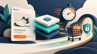 Ürün kartı, önbellek katmanları, kronometre ve korunan alışveriş sepeti illüstrasyonu