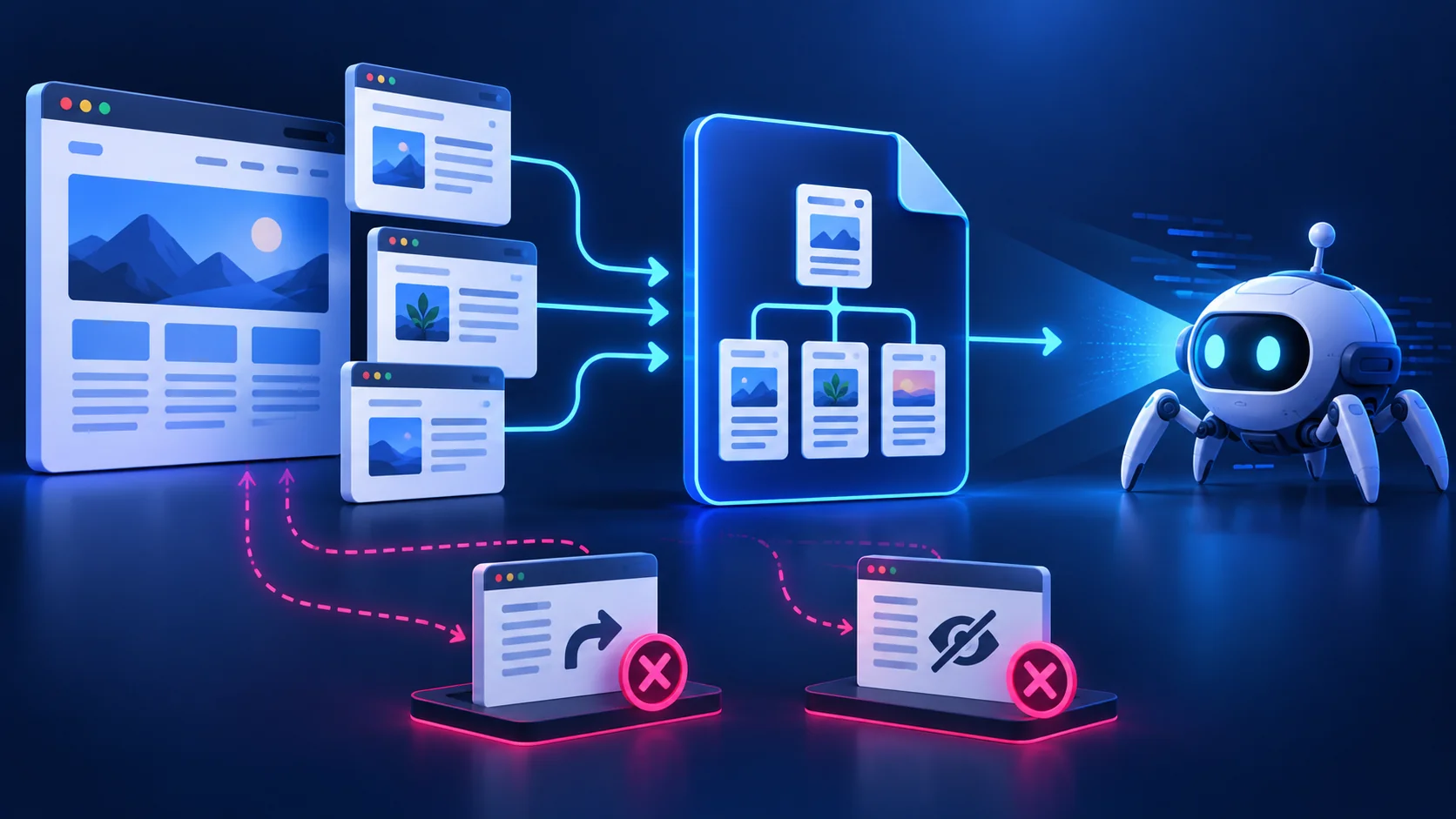Kanonik sayfaların XML site haritasına alındığı, yönlendirme ve noindex sayfaların dışarıda bırakıldığı şema